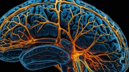Poster - Intricate neural connections illuminated in vibrant colors showcasing brain structure and functionality