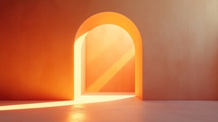 Wall Mural - Sunlit arched doorway, interior, minimalist, warm tones, product display