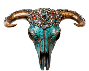 Wall Mural - decorative bull skull with intricate designs and colorful embellishments, showcasing blend of western art and craftsmanship. Perfect for rustic decor