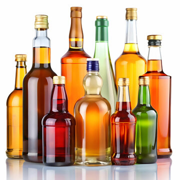 alcohol bottles on white background