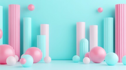 Poster - Colorful Contemporary Abstract Composition with Geometric Shapes and Pastel Tones in a Minimalist Setting