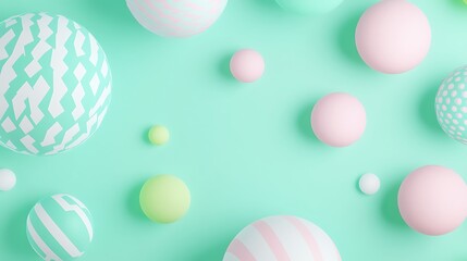 Poster - colorful decorative bouncing balls in soft pastel tones on a mint green background
