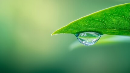 Wall Mural - Magnified water droplet on a vibrant green leaf, closeup of nature's exquisite detail and refreshing beauty