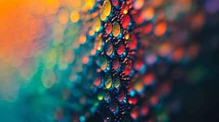 Wall Mural - 12.A close-up of colorful bokeh captured through a macro lens, with circles of light in various shades of blue, green, and red. The background is soft and blurred, creating a dreamy, abstract effect.