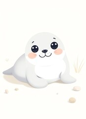 Poster - an image of a cartoon seal laying on the ground, there is a cartoon seal sitting on the ground with a white background