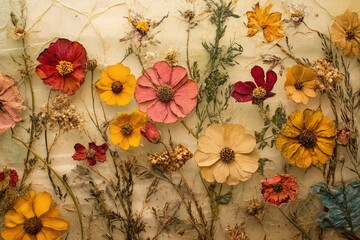 Poster - Dried flowers pressed between layers of translucent paper for a vintage and artistic composition