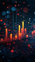 Wall Mural - Abstract Financial Data Glowing Red and Orange Graphs on Dark Background With Bokeh Effect