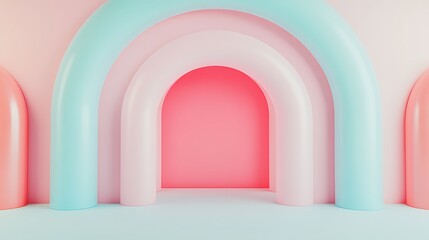 Wall Mural - Colorful Minimalist Arches in Soft Pastel Tones for Creative Interior Design and Modern Art Scenes