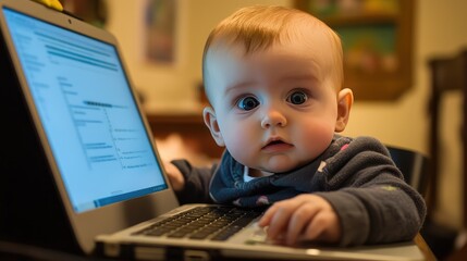 Poster - Close-up of a desk with a laptop open on a conference call screen, with ample room for copy on remote work or online meetings.