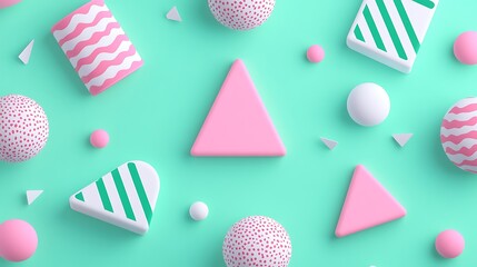 Poster - playful geometric shapes and patterns in soft pastel colors on light teal background