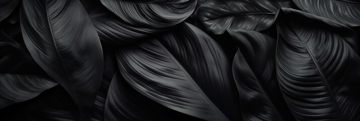 Poster - Abstract Textures of Black Leaves Creating a Dark and Mysterious Atmosphere with Smooth and Glossy Surfaces for Artistic Use