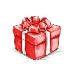 Wall Mural - sketch style illustration: red christmas gift box 