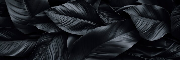 Poster - abstract black textures of leaves with smooth and glossy finishes for background design and artistic