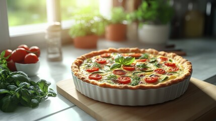 Wall Mural - Baking a Delicious Vegetable Quiche at Home Food Photography Kitchen Natural Light Homecook Inspiration