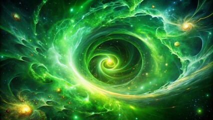 Wall Mural - Abstract Green Energy Vortex: swirling vibrant green energy field, cosmic nebula, power, nature