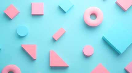 Wall Mural - Vibrant Geometric Shapes in Soft Pink and Blue on a Light Blue Background for Creative Design Projects