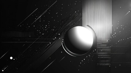 Sphere orbiting digital galaxy, futuristic background, website banner