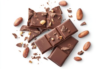 Delicious dark chocolate pieces surrounded by cocoa beans, perfect for tempting cravings and showcasing gourmet treats.