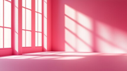 Aufkleber - In a bright room filled with soft pink walls, sunlight streams through large windows, creating dynamic shadows that dance across the floor, enhancing the cheerful atmosphere