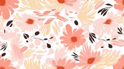 Poster - Hand-Drawn Abstract Floral Pattern in Soft Coral and Peach Shades for Artistic and Design Purposes