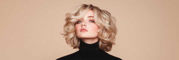 Aufkleber - A minimal side-angle shot showing her profile turning slightly to face the lens, her bright hair and deep blue eyes providing contrast against a neutral backdrop,