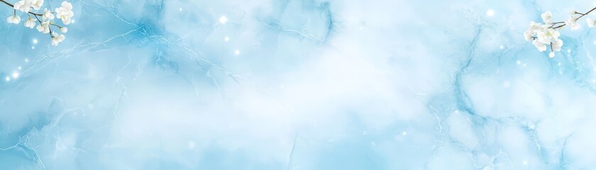 Wall Mural - Elegant blue background with delicate white floral accents for design inspiration