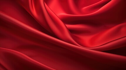 Poster - Elegant Red Fabric Drapery Flowing Smoothly in Soft Waves for Textiles and Fashion Applications Ideal for Design Inspiration and Visual Projects