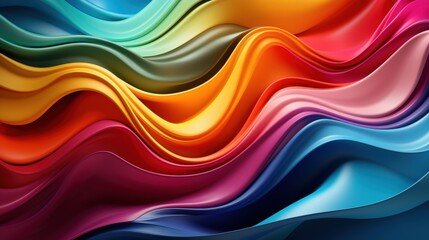 Poster - Colorful Satin Wavy Background Featuring Vibrant Rainbow Waves of Blue, Green, Yellow, Red, Pink, and Orange in a Smooth Design