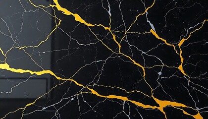 Poster - Black Marble Texture With Gold Veins