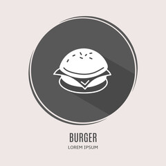 Poster - Symbol burger logo. Illustration of burger in flat. Stock vector.