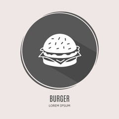 Poster - Symbol burger logo. Illustration of burger in flat. Stock vector.