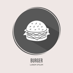 Poster - Symbol burger logo. Illustration of burger in flat. Stock vector.