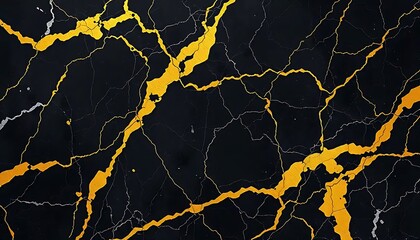 Poster - Abstract Black Marble With Golden Veins Design