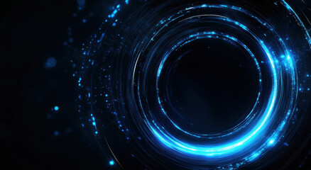 Aufkleber - A vibrant portal glows against a dark background, surrounded by swirling blue particles and energy. This captivating visual evokes a sense of exploration and discovery in a futuristic setting