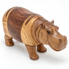 Canvas Print - Wooden Hippo on a white background