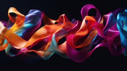 Poster - colorful flowing ribbons dance gracefully against a dark background, creating a vibrant and dynamic 