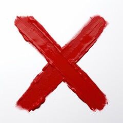 Poster - Bold Red Cross Mark Painted on White Surface Signifying No, Reject, or Stop in Artistic Expression