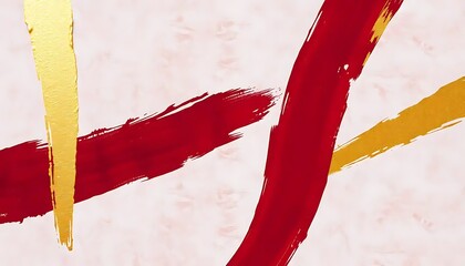 Poster - Abstract Red Gold Brushstrokes On White Background