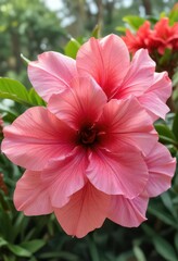 Wall Mural - Stunning Adenium flower in full bloom against a blurred natural background, nature, adenium, detail