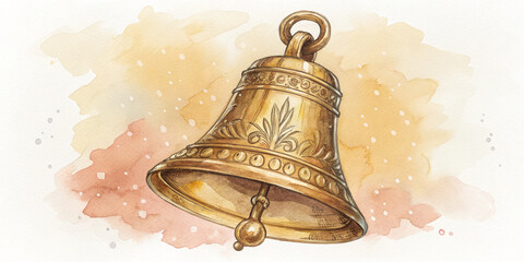 Watercolor Drawing of a Golden Bell Isolated for Artistic Expressions