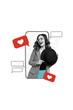 © deagreez - Vertical collage of excited black white effect girl smart phone display receive like notification dialogue bubble isolated on beige background