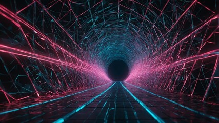 Poster - futuristic tunnel illuminated by neon lights in a digital landscape