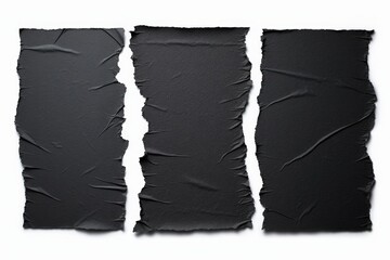 Poster - Three Torn Pieces of Long Black Fabric with Textured Surface for Creative Design and Background Applications