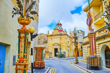 Poster - Narrow St Agatha street and St Cataldus Church, Rabat, Malta