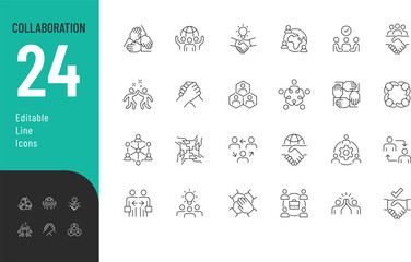 collaboration line editable icons set. vector illustration in modern thin line style of business rel