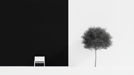Poster - Contrast and Emptiness, a striking black-and-white composition highlighting the interplay of light and shadow, showcasing a minimalist aesthetic with abundant negative space.