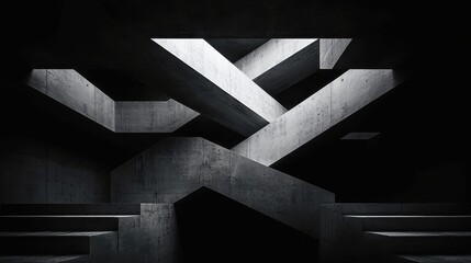 Poster - Geometric Noir, a striking composition of bold grayscale contrasts and sharp forms, featuring a minimalist background and ample free space for visual impact