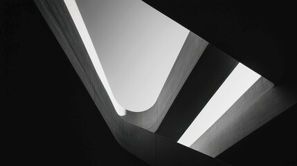 Poster - Geometric Noir, a striking interplay of sharp, angular shapes in bold grayscale, set against a minimalist backdrop, emphasizing clean lines and expansive free space