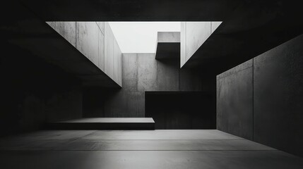 Poster - Geometric Noir, a striking interplay of bold grayscale contrasts and sharp forms, set against a minimalist background that emphasizes clean lines and open space