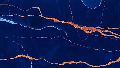 Poster - Abstract Blue Marble With Gold Veins Design